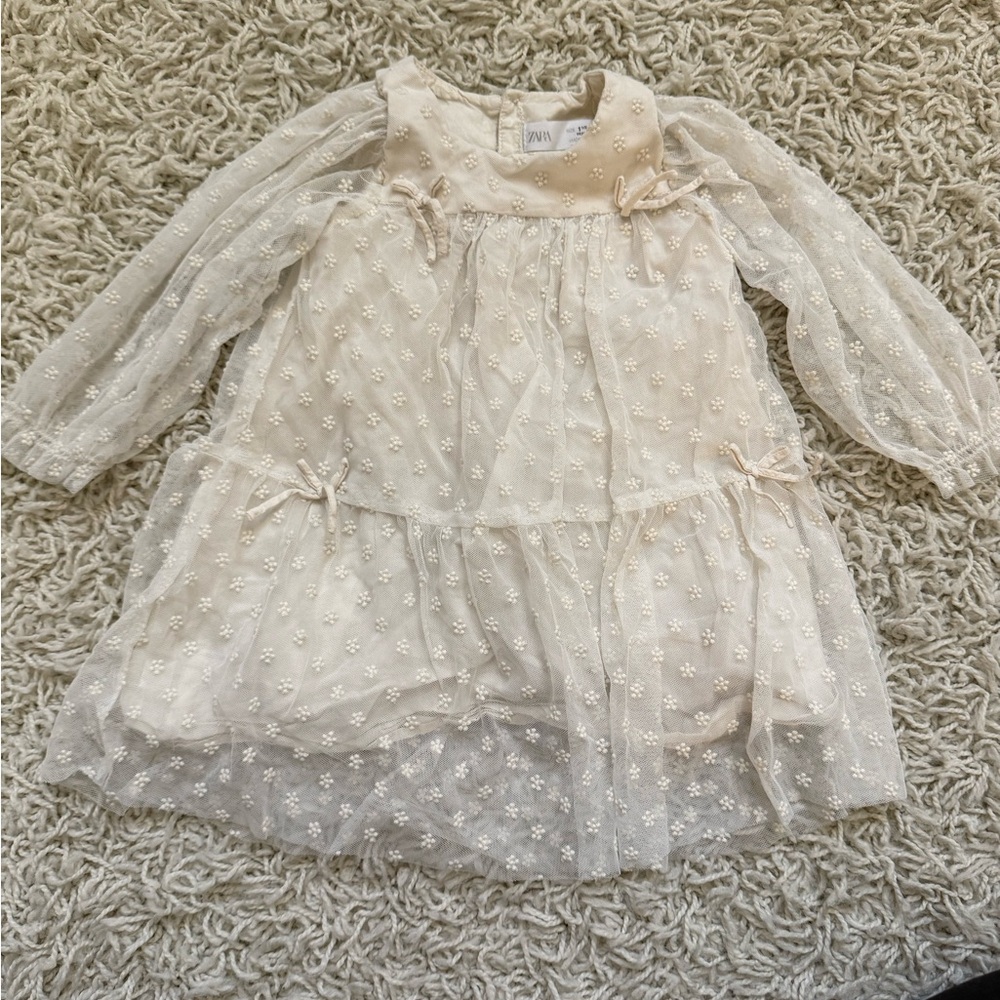 Zara Cream Floral Embroidered Dress